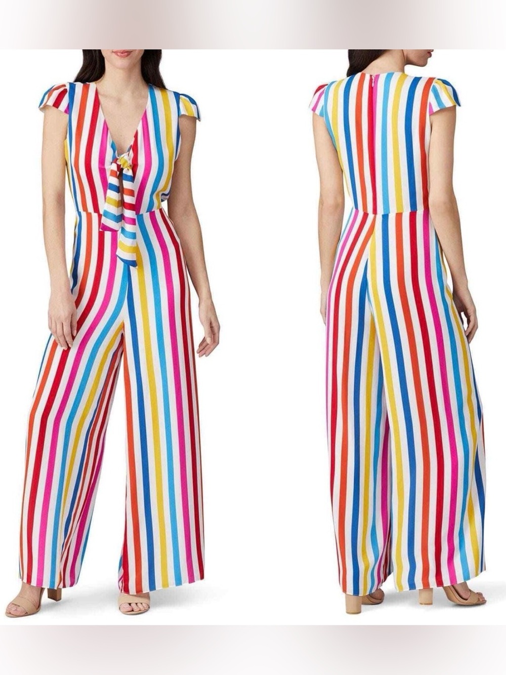 COLOR ME COURTNEY Sheree Colorful Striped Jumpsuit SIZE 12 bow red pink yellow